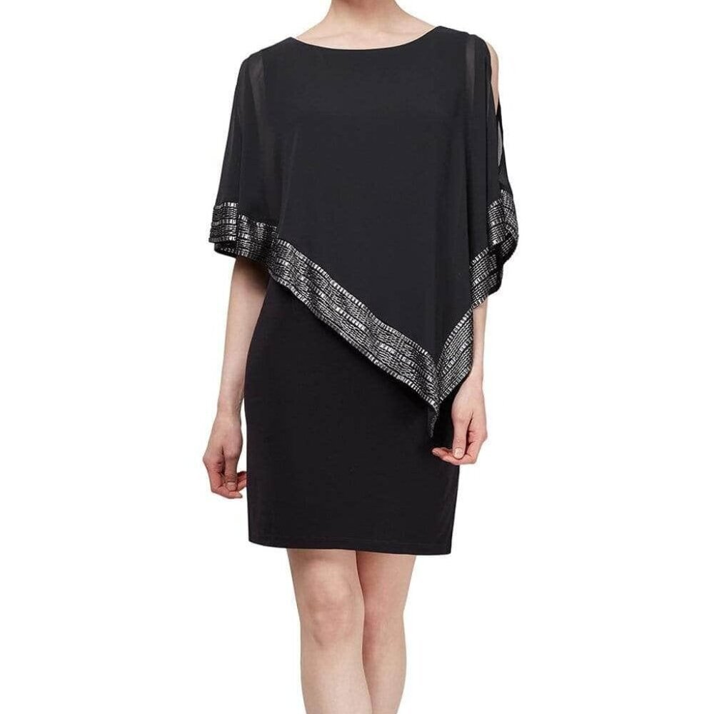 SALE NWT SLNY SL111176 Semi Formal Dress Black Silver Size 8